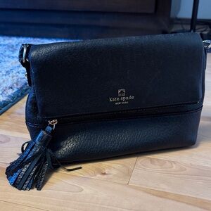 kate spade Black Leather Crossbody with Tassel Zip